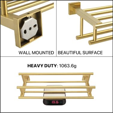 Тримач для рушників SAYAYO на стіну, з полицею, з нержавіючої сталі, 50 см (золотий)