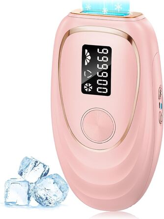 Пристрій для епіляції IPL з лазером та охолоджувальною функцією Haarlosy, 5 рівнів інтенсивності, 999 900 імпульсів світла, для жінок та чоловіків, обличчя, під пахвами, ноги, тіло (білий, рожевий)