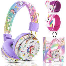 Дитячі навушники JYPS для школи та планшета (3-10 років), бездротові, з мікрофоном, фіолетові