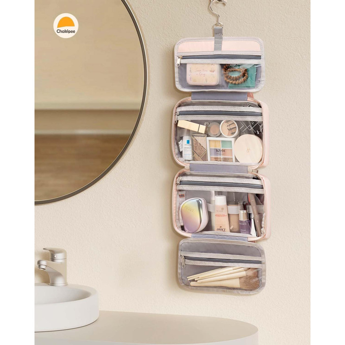 Жіноча косметичка для подорожей з петлею для підвішування – водонепроникна косметичка з прозорим вікном, легка сумочка для туалетних аксесуарів, макіяжу, шампуню, рожева, середній розмір (26x17x9 см)