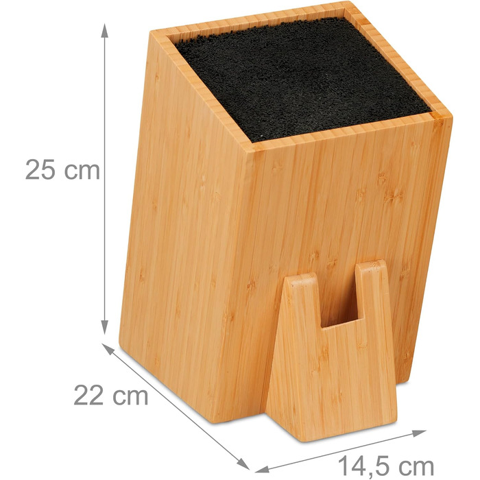 Relaxdays Knife Block, Unstocked, Bamboo Knife Holder, Universal, Knife Storage with Brush Insert, Natural/Black