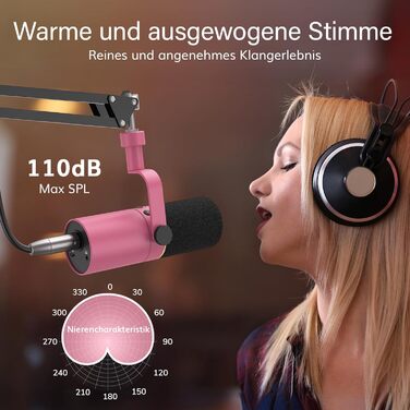 Мікрофон TONOR TD510+ для стрімінгу та запису, XLR/USB, рожевий