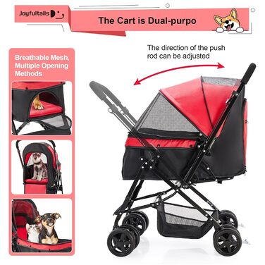Складаний візок для собак, переноска для тварин до 20 кг, візок-роадстер для собак та котів (червоний)
