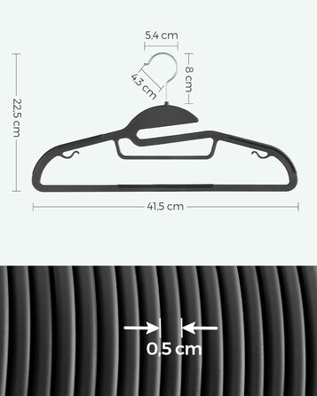 Набір вішалок SONGMICS 20 шт. з пластику, обертовий гачок, сірий, для одягу