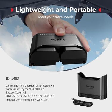 Акумуляторний набір SMALLRIG NP-FZ100 для Sony (2x 1940mAh) + Зарядний пристрій 22.5W для Sony Alpha A7III, A7IV, A6700, FX3, FX30