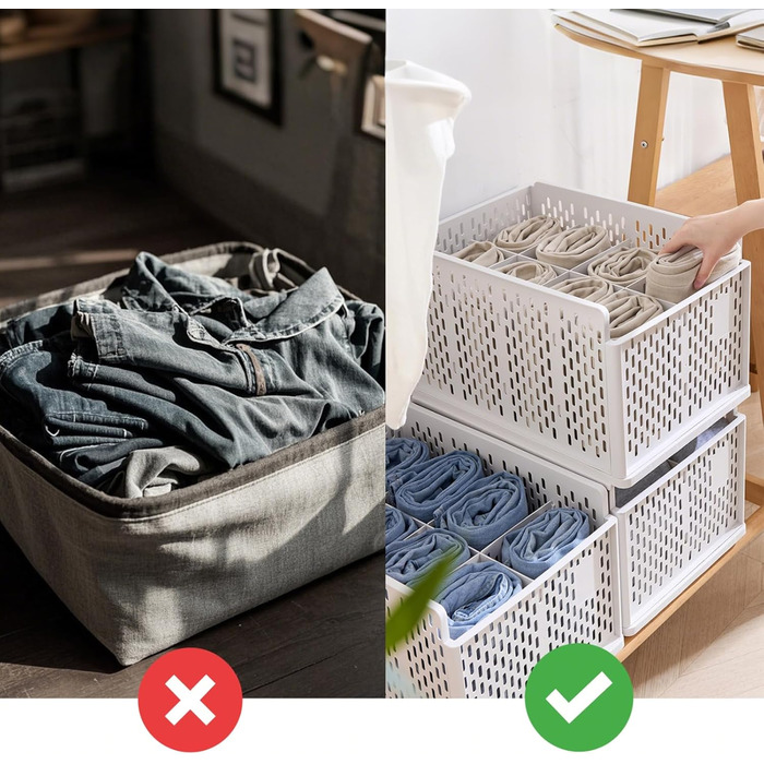 RMAN 4-Piece Closet Organizer Stackable Foldable Closet Organizer for Drawers, Closet Organizer, Storage Boxes, Kitchen, Bathroom (Beige)