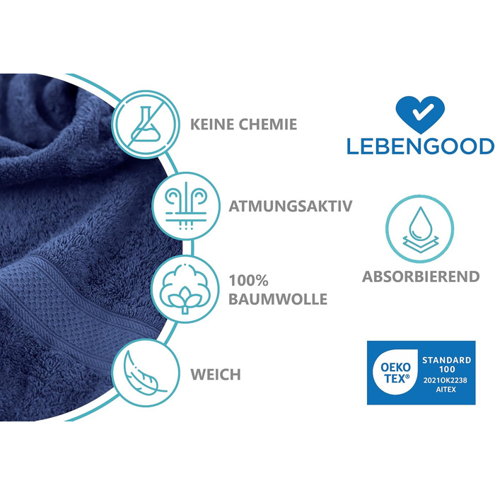Набір рушників LEBENGOOD 10 предметів, 100% бавовна, сертифікат Oeko-TEX, м'які та гігроскопічні для ванної кімнати та гостей, колір Azulon (2 банні, 2 для рук, 4 рукавички)