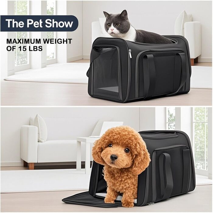 Транспортна сумка для кота/собаки велика, портативна, складана, дихаюча, для подорожей, чорна