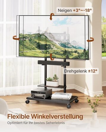 Підставка для телевізора на колесах з кріпленням для саундбару, 50-90 дюймів, до 70 кг, регульована висота та нахил, MAX VESA 600x400 мм