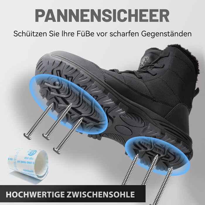 Зимові робочі черевики ANGRYRAM для чоловіків та жінок. Теплі, з металевим підноском, неслизькі, чорні. Розмір 44 EU