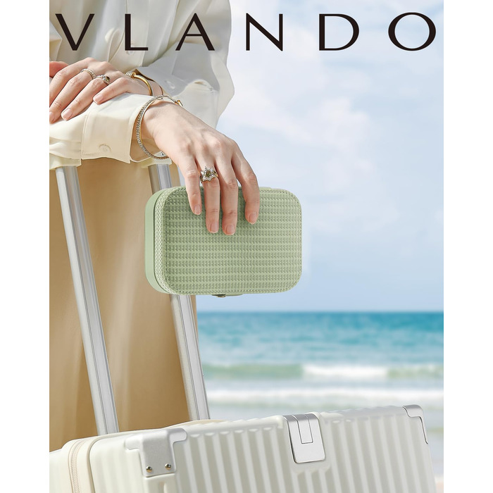 Скринька для прикрас Vlando, органайзер для подорожей, зелений. Компактне зберігання сережок, каблучок та інших аксесуарів. Ідеальний подарунок для жінок та дівчат.