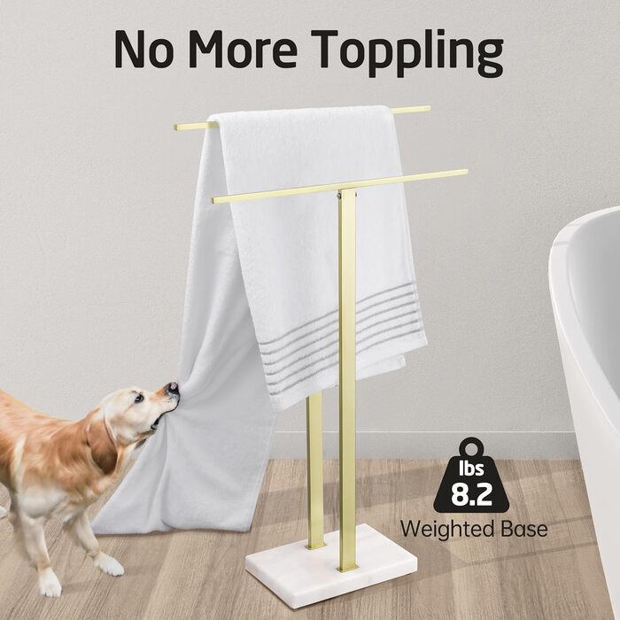 Підставка для рушників подвійна KES, нержавіюча сталь SUS 304, мармурова основа, 84 см, золота