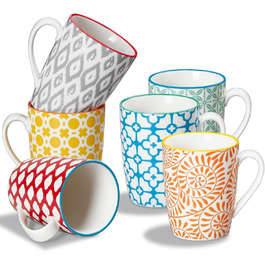 ONEMORE 6-Piece Coffee Mug Set, 355 ml Colorful Porcelain Coffee Cups, Coffee Mugs with Handle, Large Cups for Coffee, Milk, Tea, and Hot Chocolate, Multicolor