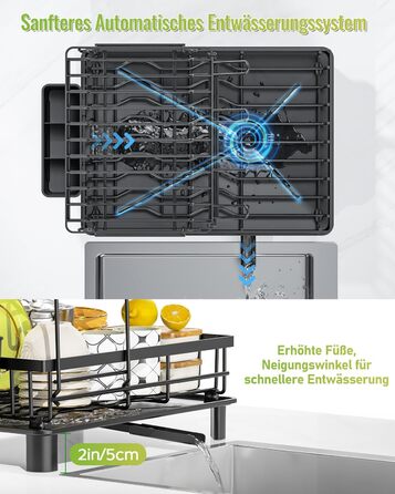 LIONONLY Dish Drying Rack, Large 2-Tier Dish Drying Rack with Drip Bowl, Stainless Steel Dish Drying Rack with Utensil Holder, Beverage Holder, and Swivel Spout, Dish Drying Stand Kitchen