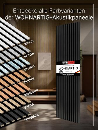 Акустичні панелі на фетрі для стін (набір 2 шт. 275х27 см), колір чорний 905, стінові ламелі 1,485 м²