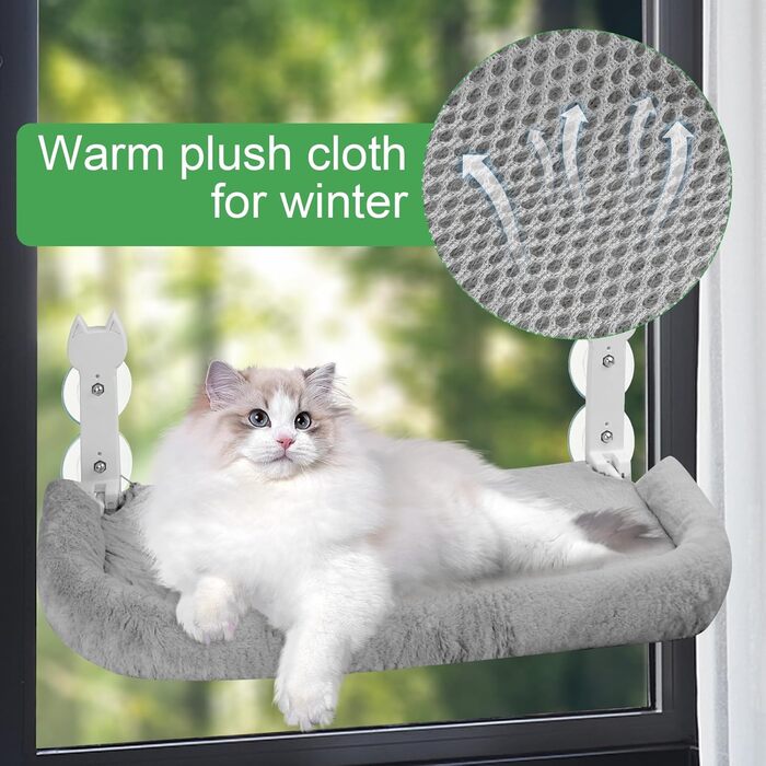 Кішка ліжко на вікно, 60x30 см - гамак для котів з міцними присосками, для великих котів до 25 кг