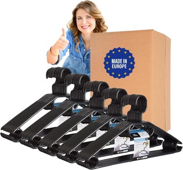 50 Плечиків для одягу з обертовими гачками на 360 градусів, перероблений пластик, чорного кольору, нековзні, економія місця, Made in EU, HLKauf-Block