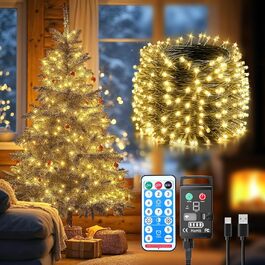 Льод-гірлянда на батарейках для вулиці, 10м, 300 LED, 8 режимів, IP44, вологостійка, з пультом, таймер, для декору саду, вечірки, Нового року