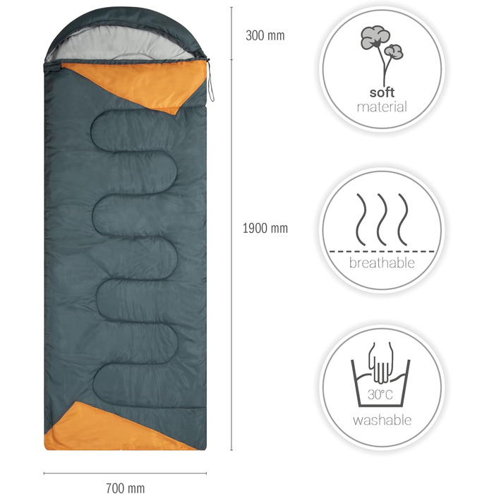 Paco Home Sleeping Bag - Washable, Breathable, for Adults & Kids - Camping & Travel Sleeping Bag (220x70x6cm)
