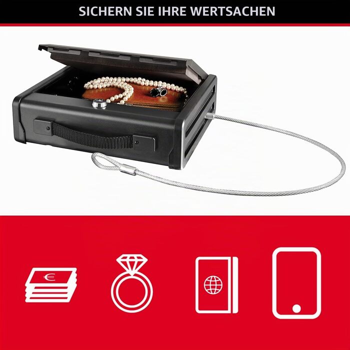 Компактний сейф Master Lock P005CEURBLKHRO з кодовим замком та сталевим тросом, середній розмір (Medium) для цінностей та документів