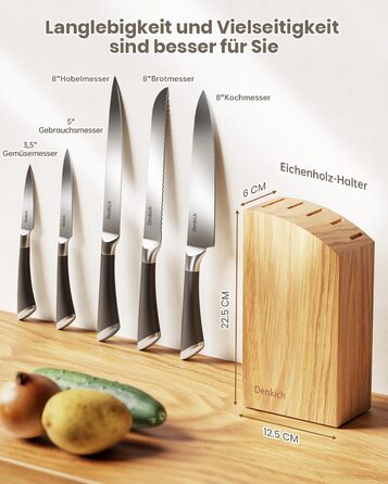 Набір кухонних ножів Messerblock Set, 7 предметів: професійний набір ножів з бруском, німецькі леза з високоякісної нержавіючої сталі, ергономічні ручки, для дому