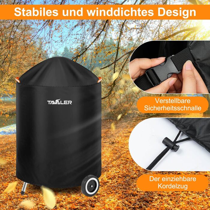 Weatherproof Tavaler BBQ Cover, 420D Oxford Fabric Grill Cover for Weber Kettle Grill 57 cm, Charcoal Grill Cover Hood Grill Waterproof, Tear-Resistant, UV Grill Cover (77 x 90 cm)