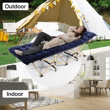 Розкладне ліжко REDCAMP для дорослих, 190 x 71 x 38 см, XXL, до 226 кг, для кемпінгу, відпочинку на природі, саду, дому, темно-синій (темно-синій кемпінг-ліжко + синій матрац)