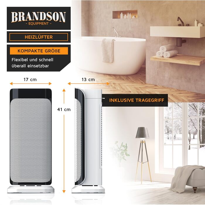 Brandson - Heater with Remote Control - Award-Winning - Energy-Saving, Quiet Ceramic Heater - Bathroom - Oscillation Function - Timer - Heater - GS Certified A: White Type 1