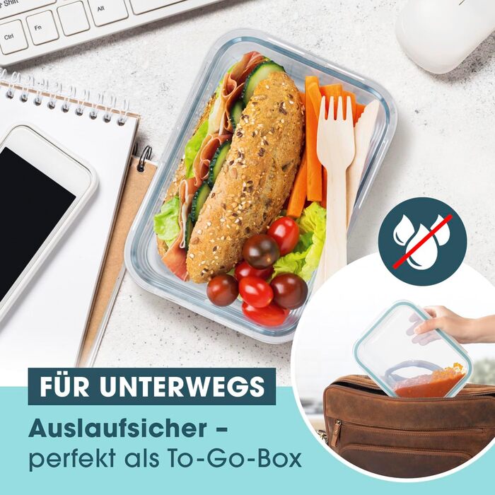 Gourmetmaxx Набір контейнерів для зберігання продуктів Glas-Frischhaltedosen Klick-it 6 шт. (1.6л, сині) - для Meal Prep, мікрохвильовки, морозилки