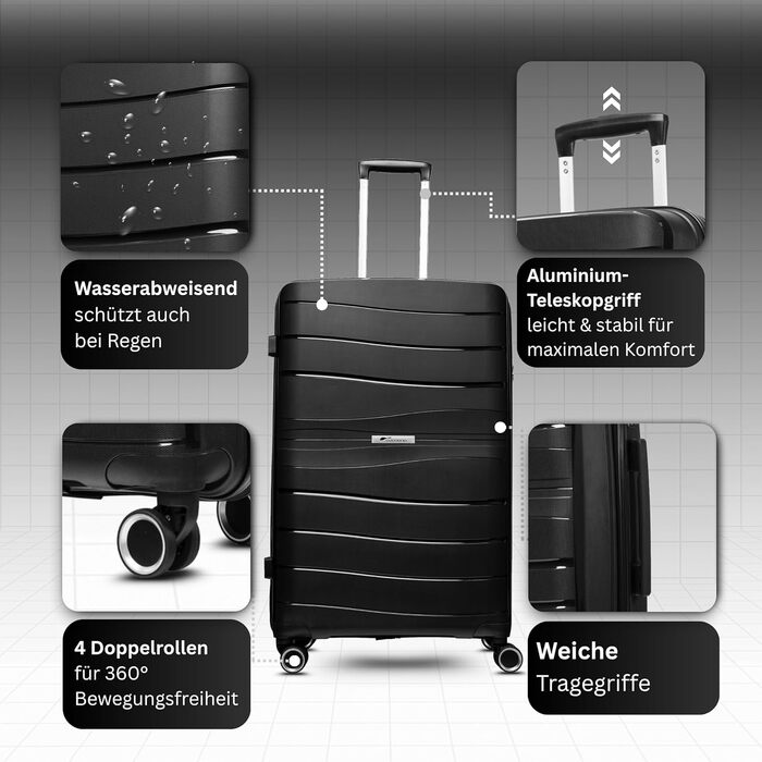Чорний валіза Leon Koffer Groß 94L з TSA замком - валіза, роулер, XL, XXL, для подорожей