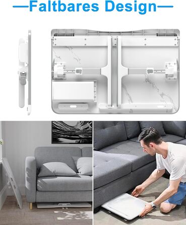 Столик для ноутбука Potuopy з регулюванням висоти та кута нахилу, X-Large, для роботи, читання та їжі на ліжку/софі, 60*40 см, білий мармур