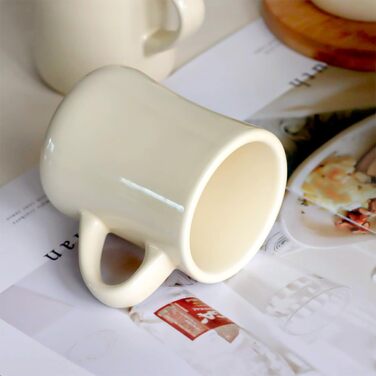 Retro coffee cup set with handle, for coffee, tea, hot chocolate, milk, latte (crema), 284 ml, set of 4