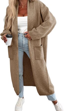 Жіночий кардиган Fisoew: довгий, оверсайз, з довгим рукавом та кишенями. Бежевий, XXL