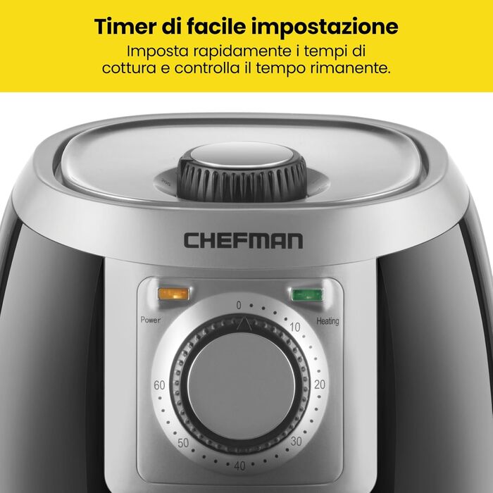 Фритюрниця Chefman 2L Mini – компактна, чорна, з антипригарним кошиком, цифровим таймером та індикатором струсу