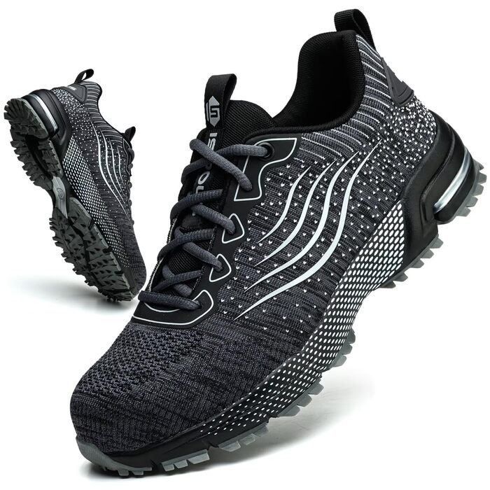 Чоловічі та жіночі робочі черевики з металевим капаком, спортивні, з амортизацією, неслизькі (47 EU, Сірий)