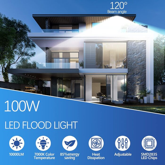 200W LED Floodlight Outdoor, 20000LM LED Spotlight, 7000K Cool White Spotlight, IP67 Waterproof Floodlight, for Backyard, Courtyards, Garage, Hallway, Garden (100W-1PC)