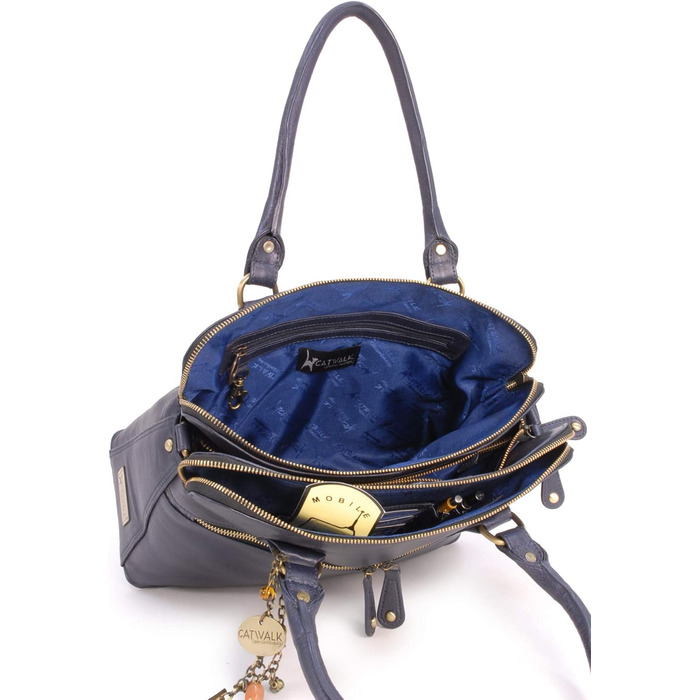 Сумка жіноча шкіряна Catwalk Collection Victoria (синя) - велика сумка-тоут через плече з відстібним ременем