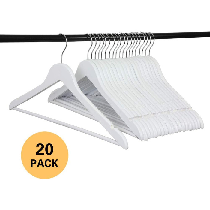 Дерев'яні вішалки для одягу з виступами для спідниць та штанів, 360° обертання, 20 шт. (білі)