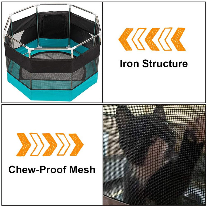 Клітка-загон для собак, котів, кроликів та морських свинок XhuangTech, з м'якого матеріалу, портативна, складана, з металевим каркасом, для цуценят, блакитна (87,6 x 87,6 x 54,9 см)