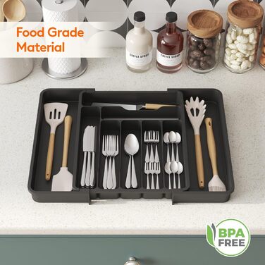 Органайзер для столових приборів Lifewit в шухляду, розсувний, пластиковий, 7-9 відділень, 38-50 см, чорний