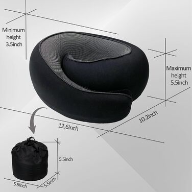 Подушка для подорожей на літак 2024 з підтримкою підборіддя, Memory Foam, чорна