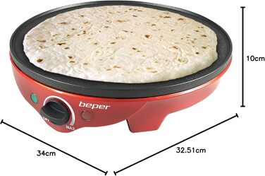 Електрична млинниця Beper BT.710Y 800Вт, червоно-чорна, антипригарне покриття, для приготування млинців та налисників