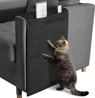 Navaris Cat Scratch Mat Scratch Protection Sofa - with 2 compartments - 128 x 45 cm Sisal Scratch Mat for Cat - Couch Cat Scratch Mat - also for Dogs (Black)