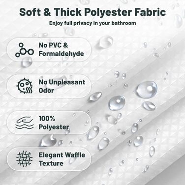 Штора для душу біла 180x180 см, вафельна, з металевими кільцями та гачками, водонепроникна, з утяжеленим краєм