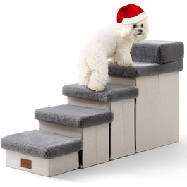 Pet Stairs for Small Dogs with Storage, Folding Dog Stairs for Bed Couch, Dog Stairs Dog Ramp with Non-Slip Bottom, Leak-Proof, Up to 80kg, Steps, (Grey, 5, 33x101x54cm)