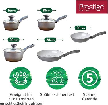Prestige Earth Pan Cookware Pot Induction - 28cm / 7.5L - Non-Stick Ceramic, Recycled & Recyclable, Non-Toxic, Dishwasher Safe, Easy-Grip Handles (Cookware Set, 5 piece)