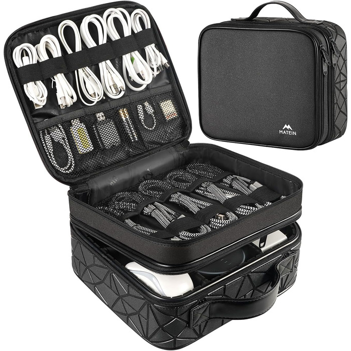 MATEIN Cable Bag Organizer, Cable Bag Travel 3-Layer Cable Organizer Cable Storage Cable Organizer Bag for Phone, Charger Cables, Electronics, Black