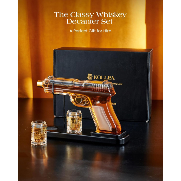 Kollea 15 Oz Gun Whiskey Decanter and 2.0 Oz Glasses Set, Whiskey Dispenser for Schnapps, Bourbon, Whiskey Gift Sets for Men, Fathers, Brothers, Unique Gifts for Father's Day, Birthday, Anniversary