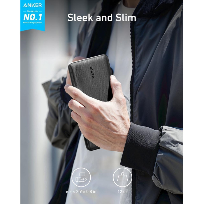 Powerbank Anker 325, 20000mAh, USB-C, PowerIQ, сумісний з iPhone, Samsung Galaxy, iPad