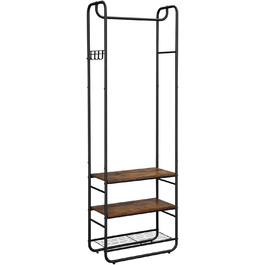 VASAGLE Coat Rack, Coat Stand, Clothes Rack with Shoe Storage, Shoe Shelf, Entryway, Bedroom, 58 x 28 x 181 cm, Scandinavian, Matt White-Gold Oak Finish HSR81WN (Vintage Brown + Black)